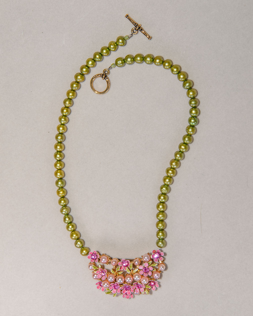 Freshwater Pearl Enamel Brooch Statement Necklace