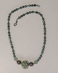 Green Freshwater Pearl Lampwork Swarovski Crystal Necklace