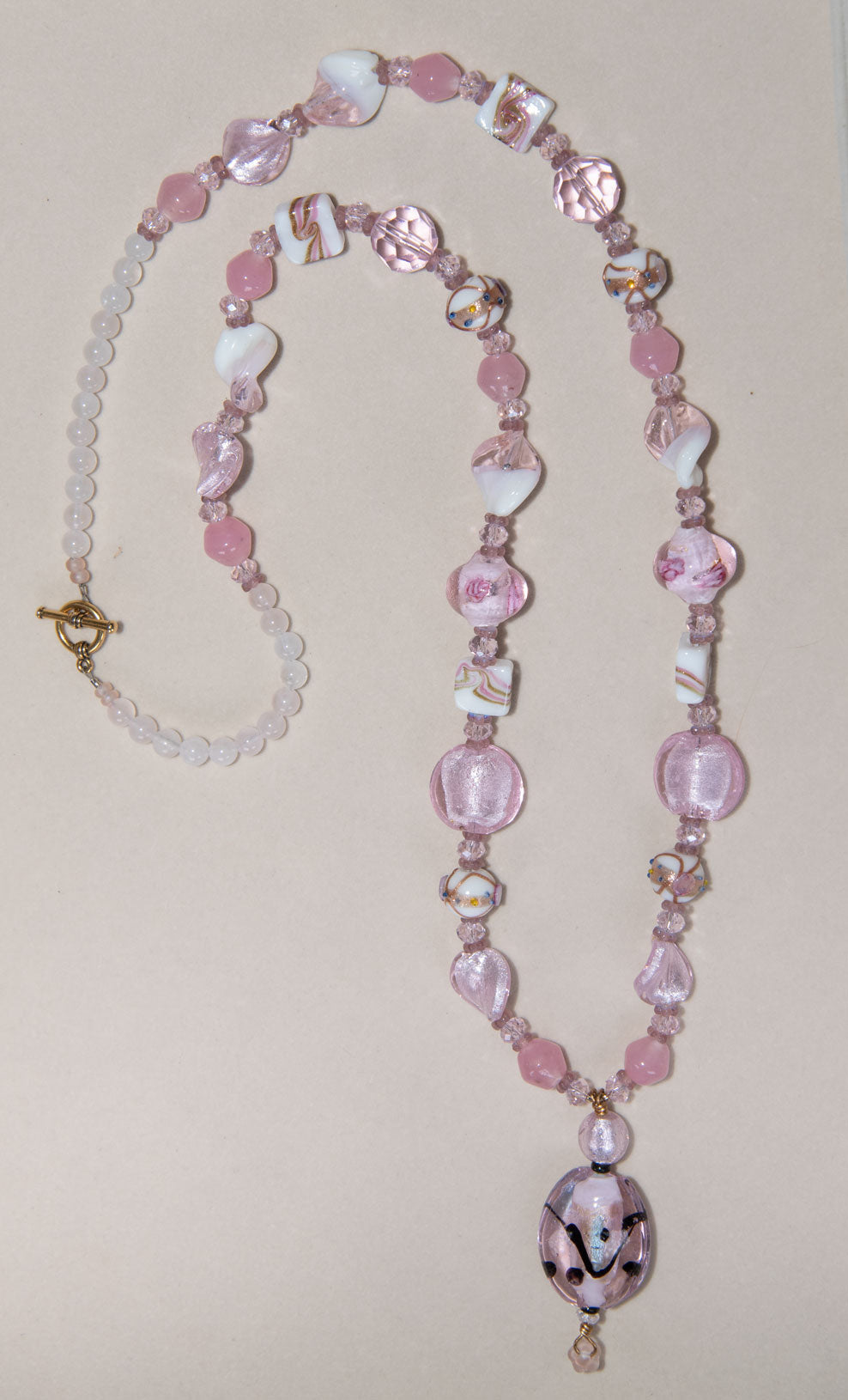 Chinese Lampwork Rose Quartz Pendant Necklace