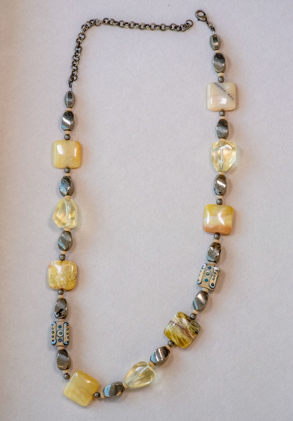 Lemon Citrine Lampwork Pyrite Stone Necklace