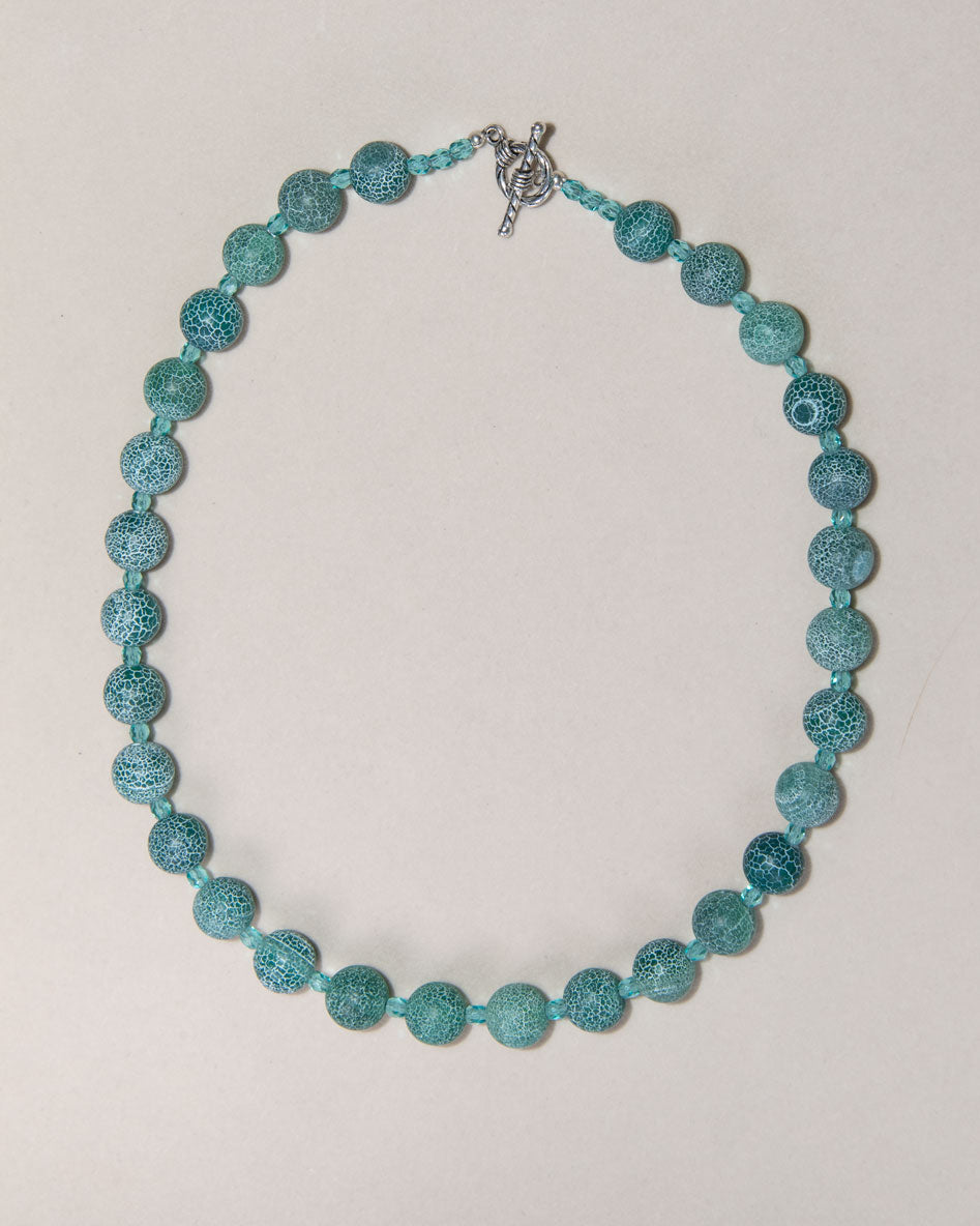 Green Crackle Agate Czech Crystal Sterling Silver Necklace