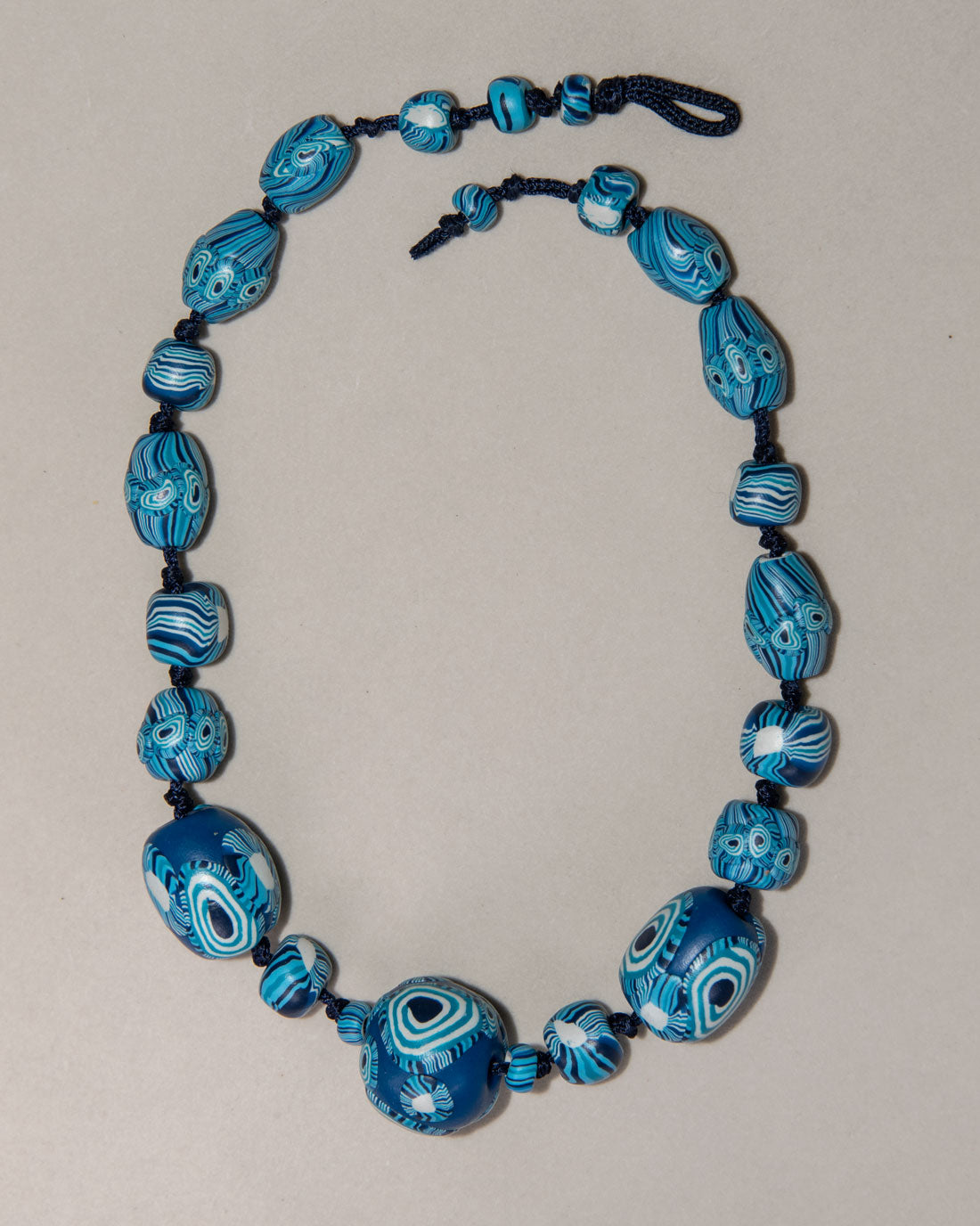 Blue White Polymer Clay Beaded Necklace