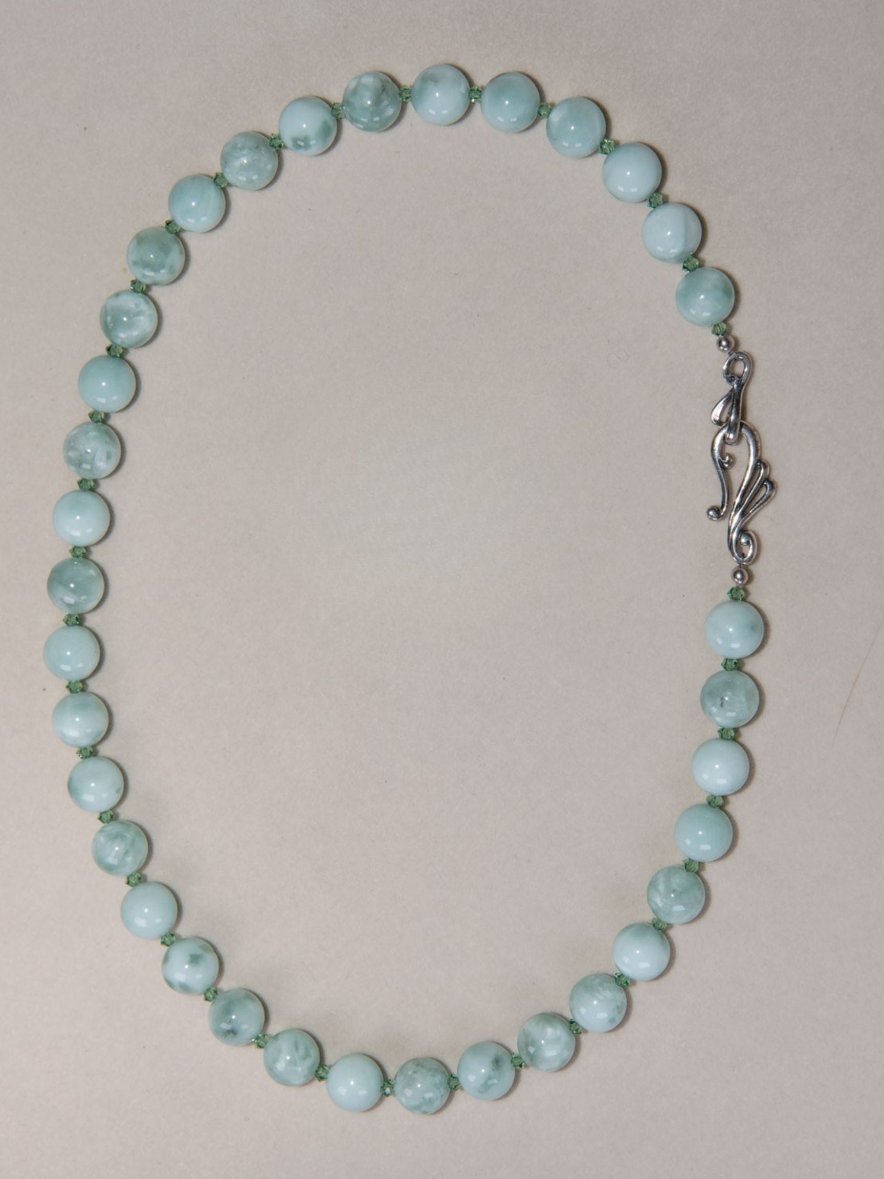Soft Green Angelite Swarovski Crystal Designer Clasp Necklace