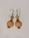 Carved Yellow Jade Gold Tone Drop Earrings