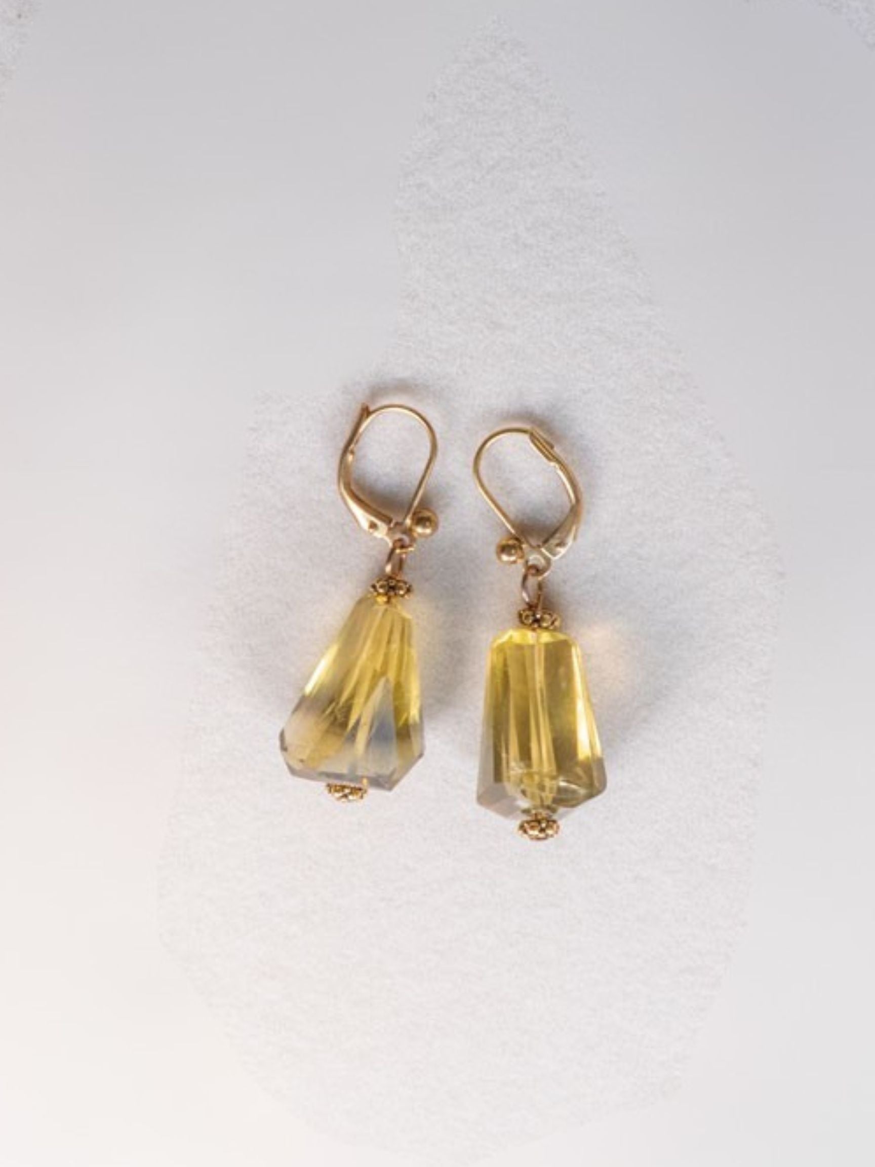 Lemon Citrine Pearl Gold Tone Leverback Earrings