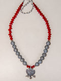 Gray Druzy Dark Red Crystal Sterling Silver Pendant Necklace