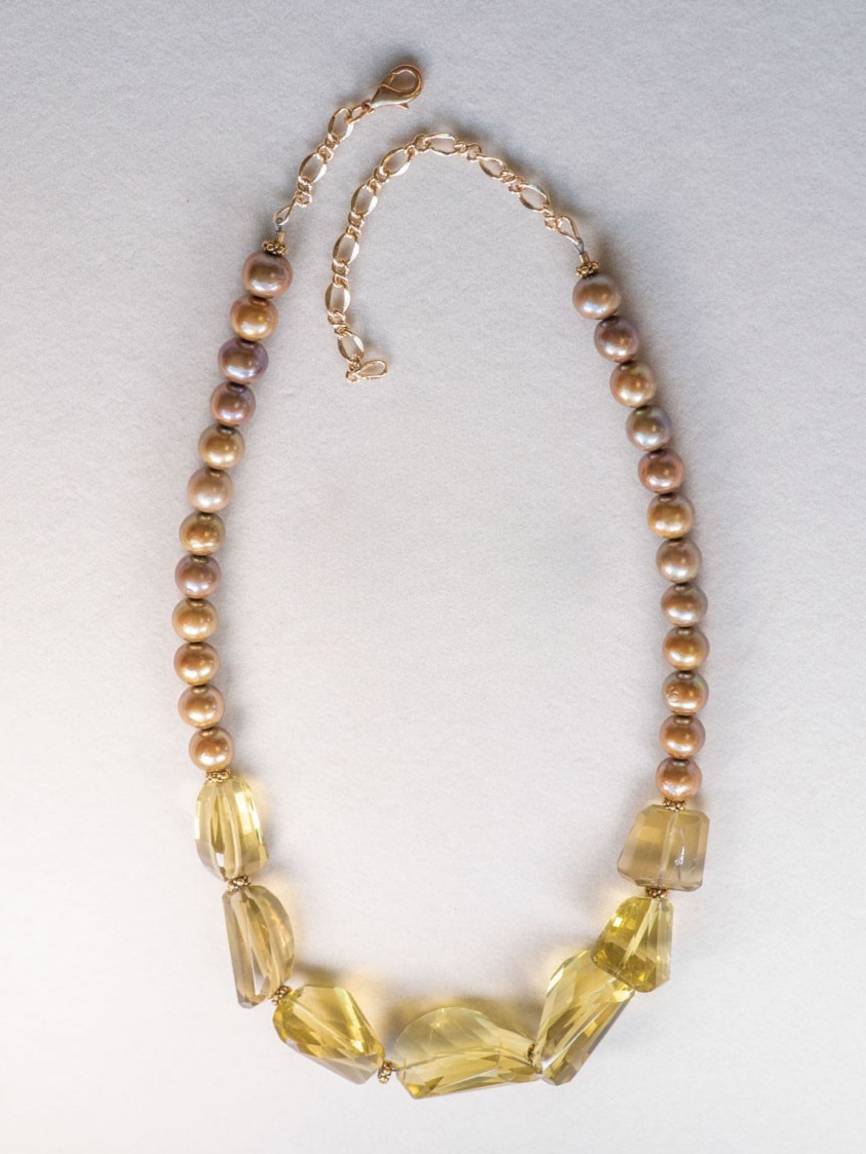 Lemon Citrine Freshwater Pearl Gold Tone Necklace